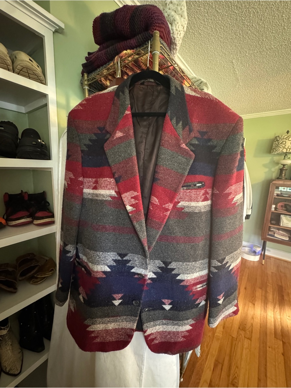 Men's Red & Gray Patterned Wool-Blend Blazer